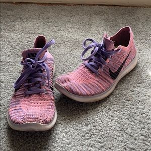 Pink and Purple Nike Freerun Flyknit sneakers
